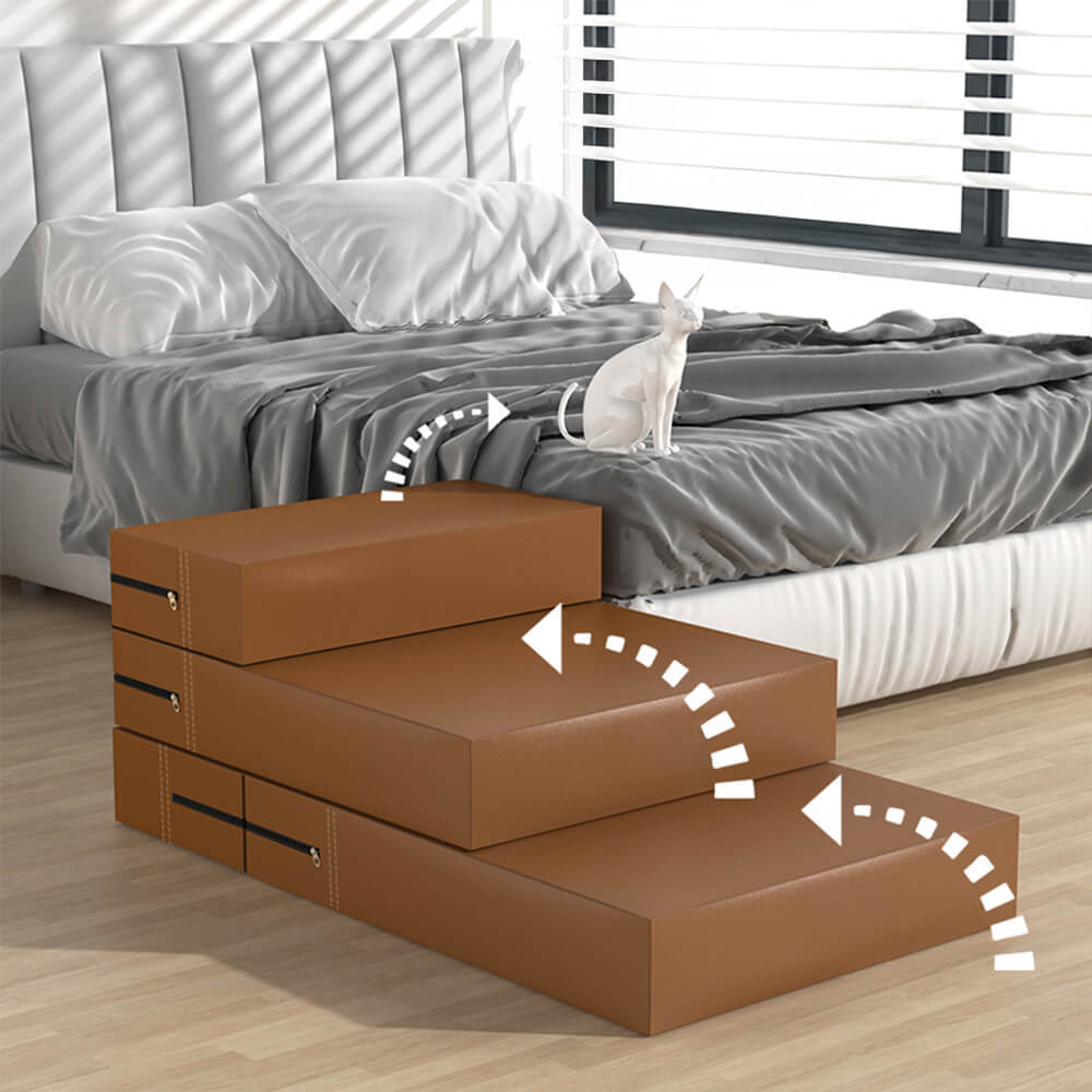 Waterproof PU Leather Multi-Tier Pet Stairs-Coffee