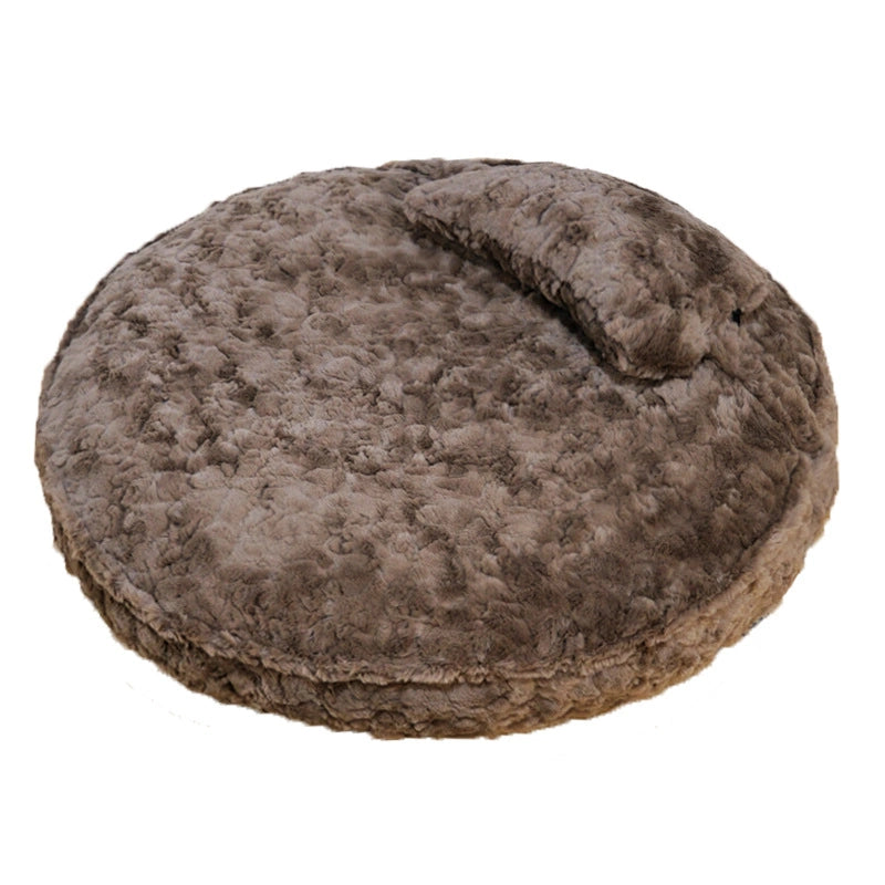 Faux Fur Round Pet Padding Bed with Pillow