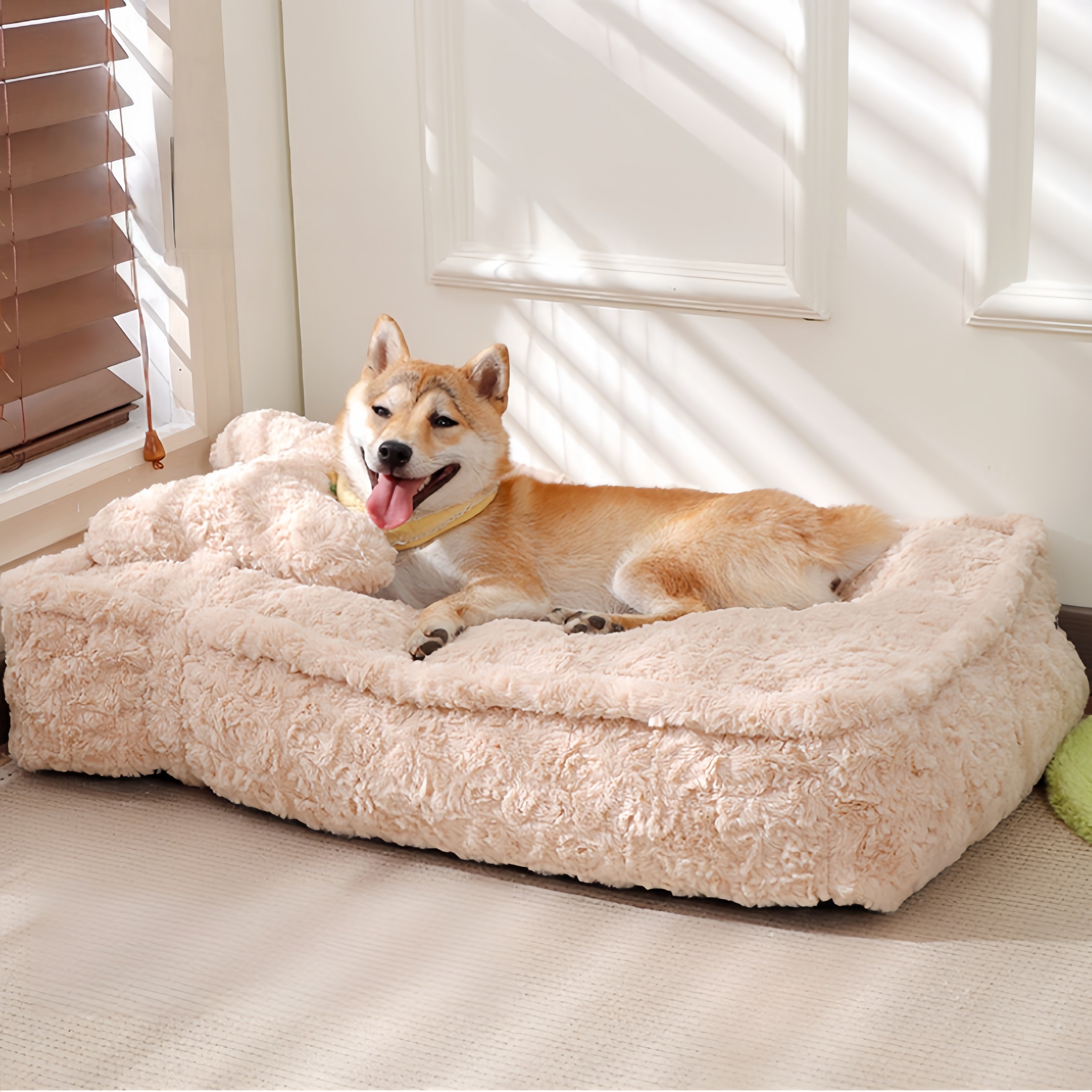 Faux Fur Square Pet Padding Bed with Pillow