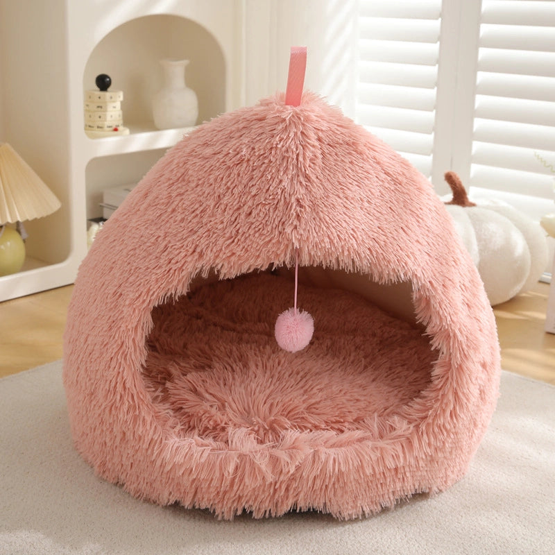 Long Plush Warm Hideaway Cat Cave Dog Bed