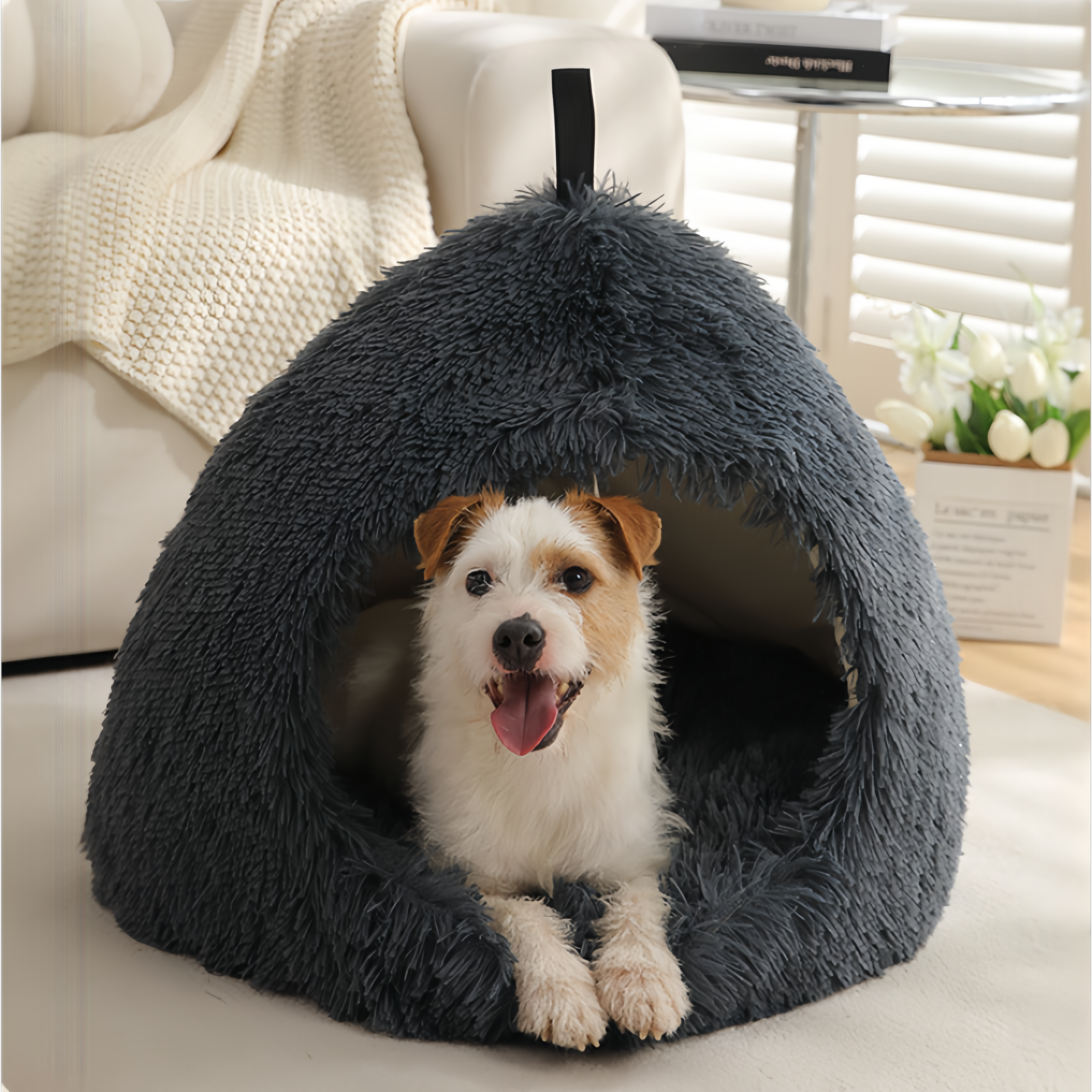 Long Plush Warm Hideaway Cat Cave Dog Bed