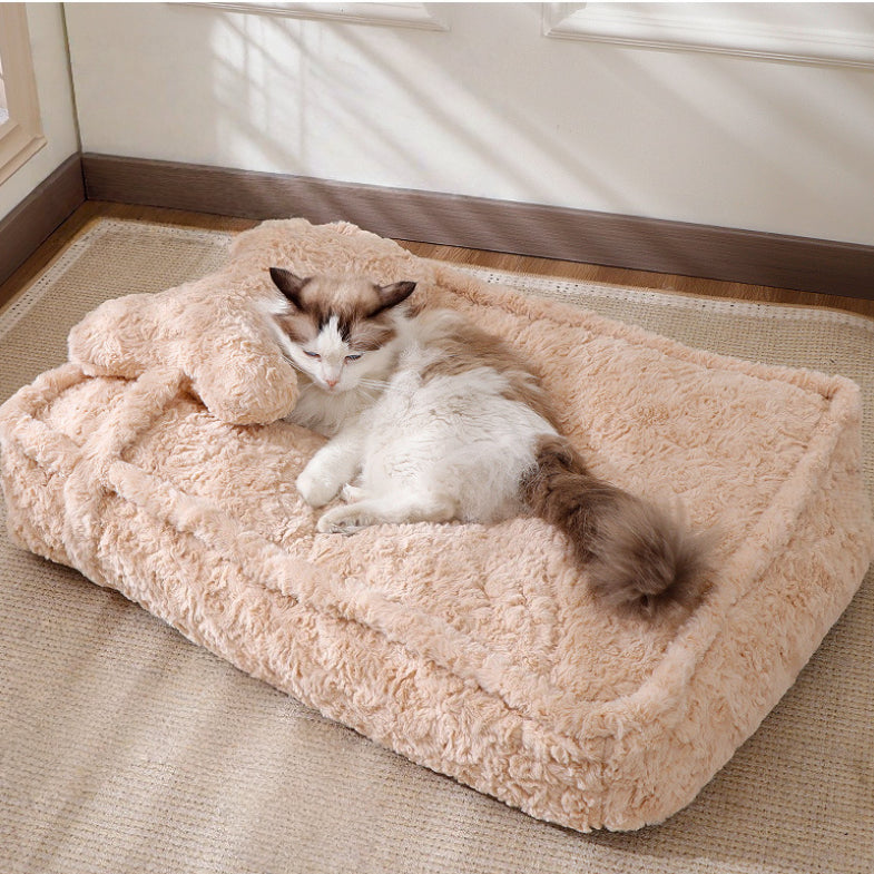 Faux Fur Square Pet Padding Bed with Pillow