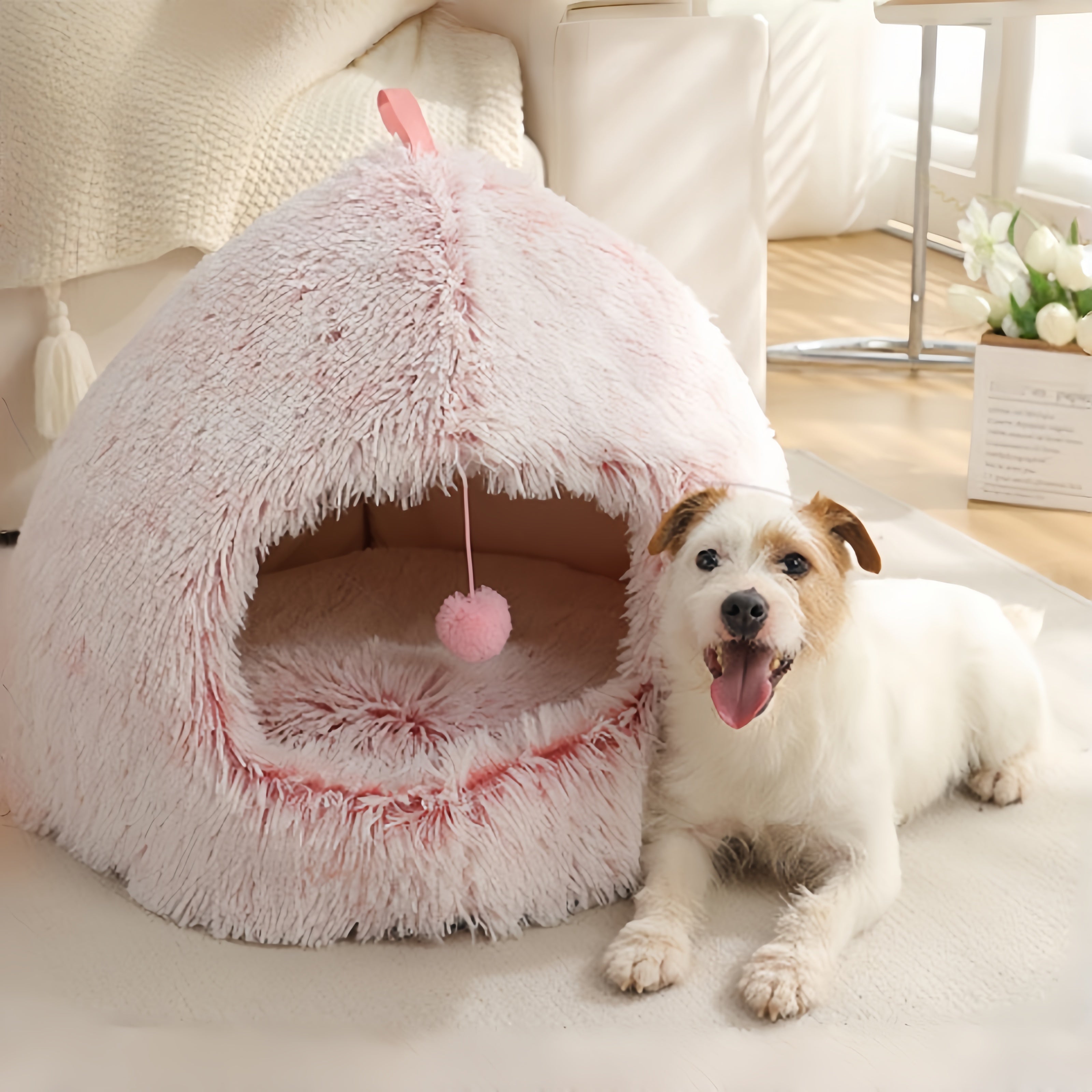 Long Plush Warm Hideaway Cat Cave Dog Bed