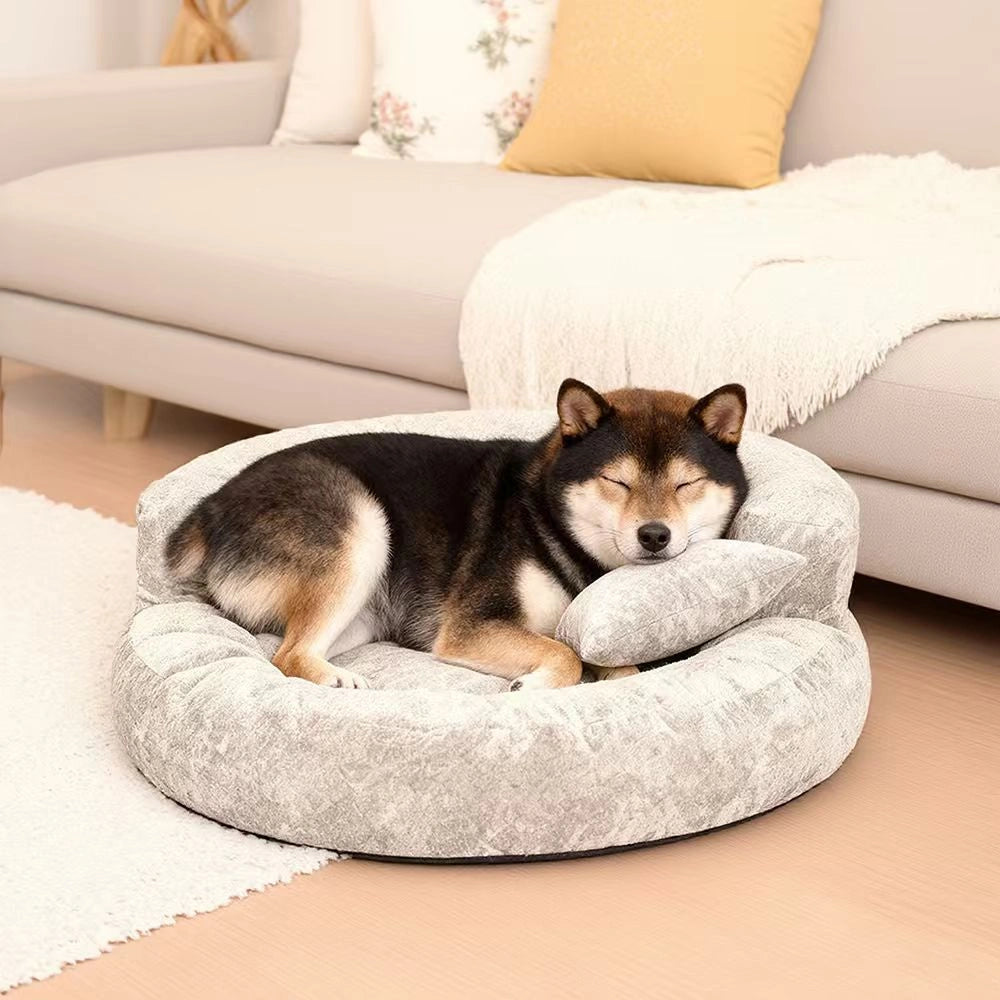 Maison Velvet Haven Anti-Scratch Orthopedic Donut Bed with Pillow