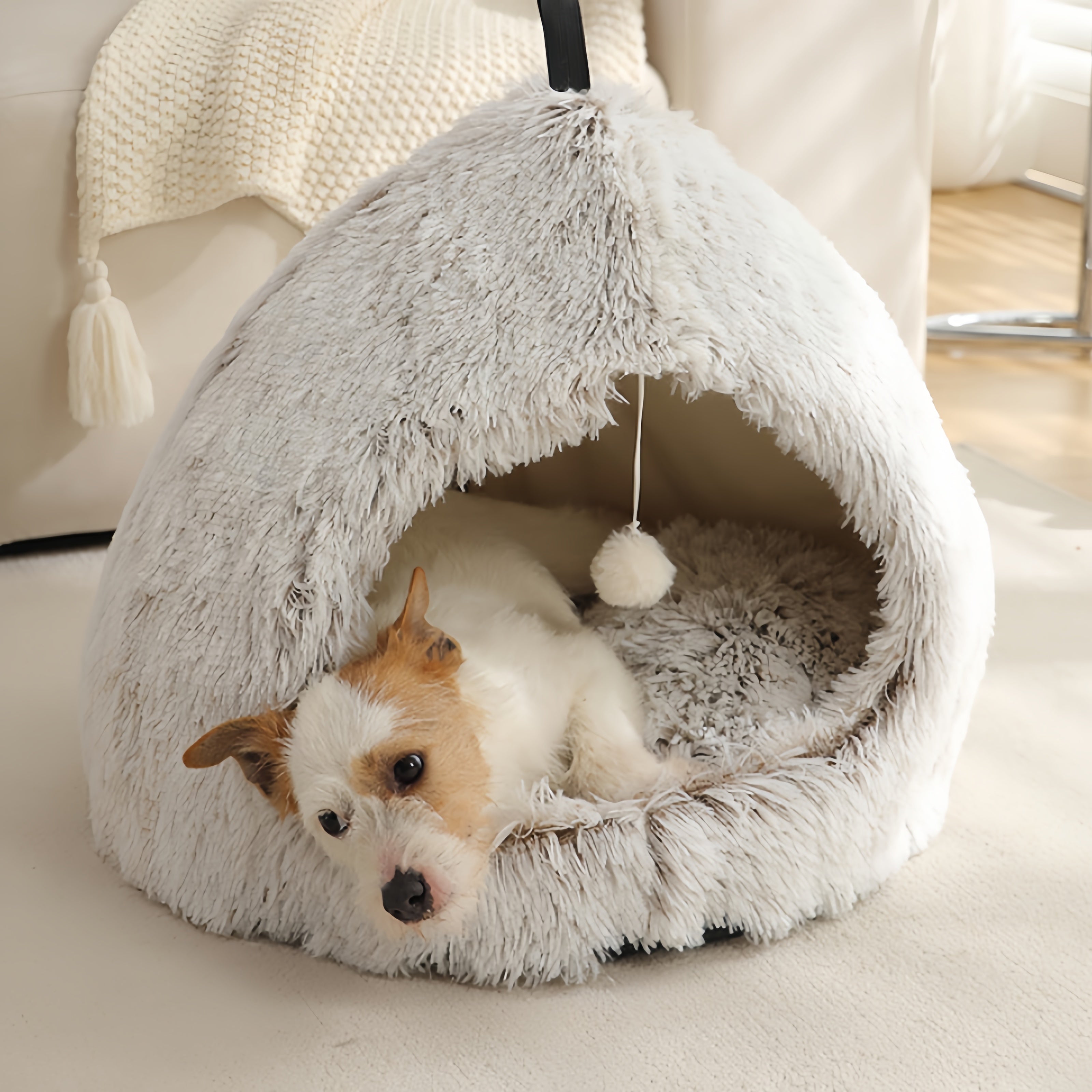 Long Plush Warm Hideaway Cat Cave Dog Bed