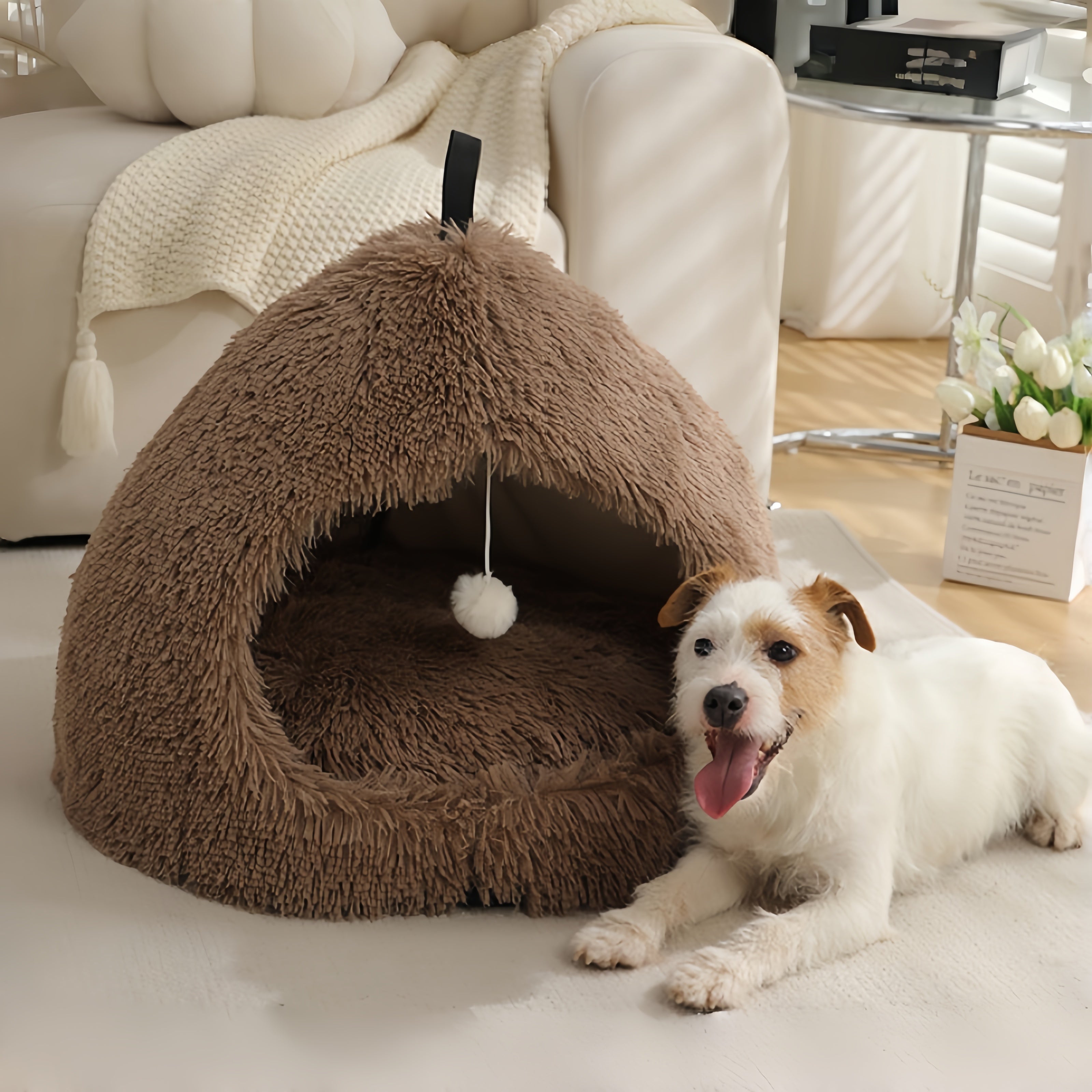 Long Plush Warm Hideaway Cat Cave Dog Bed