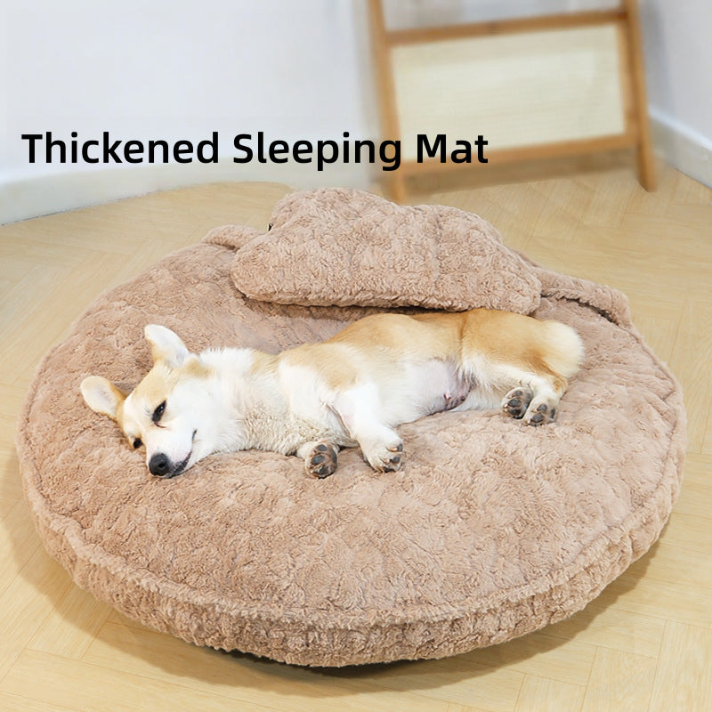 Faux Fur Round Pet Padding Bed with Pillow