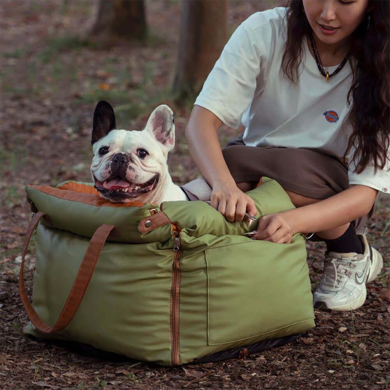 Olive Green Premium Dog Car Elevated Bed