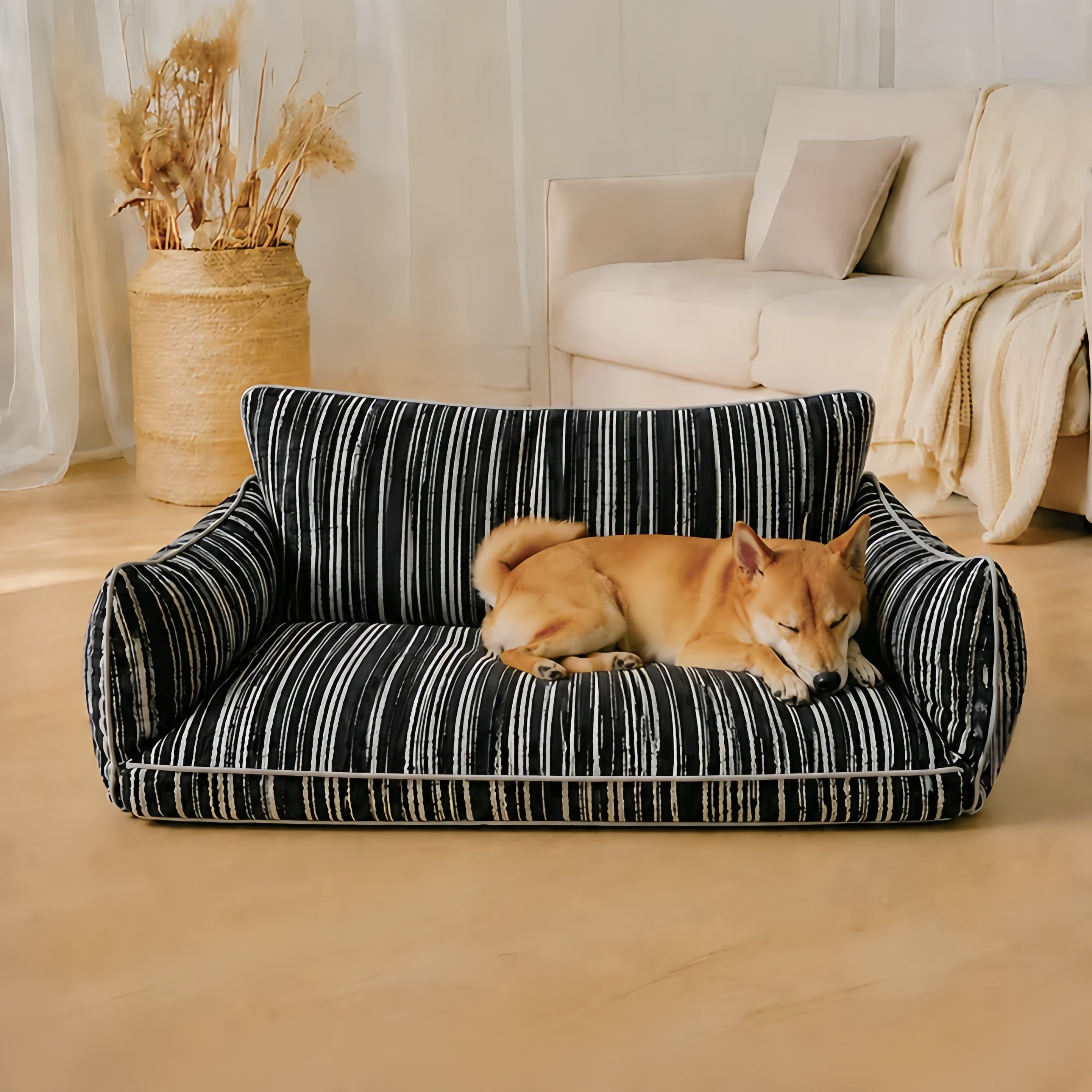 Cozy Textured Stripe Dog Sofa Bed