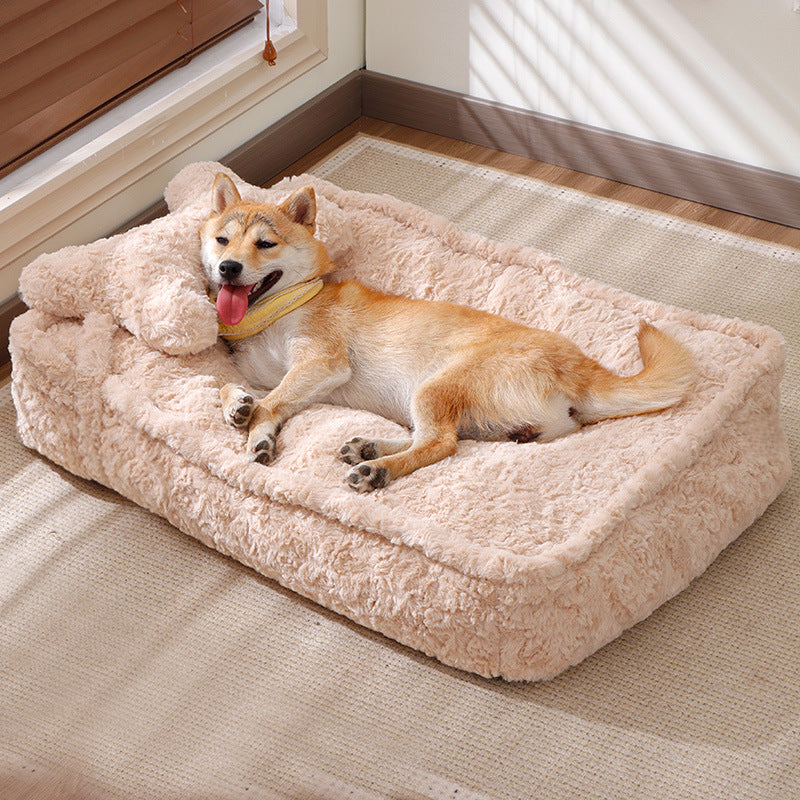 Faux Fur Square Pet Padding Bed with Pillow