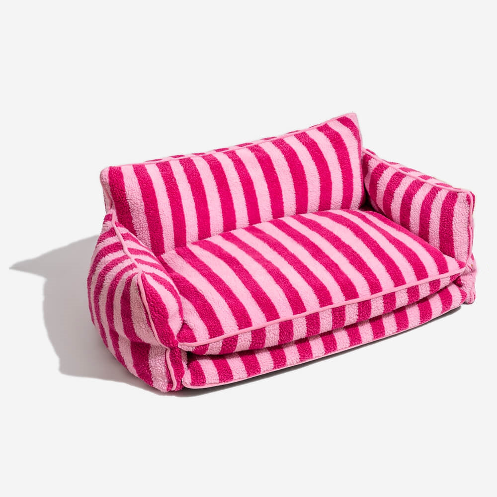 Pink Strip Faux Lambswool Pet Sofa Bed