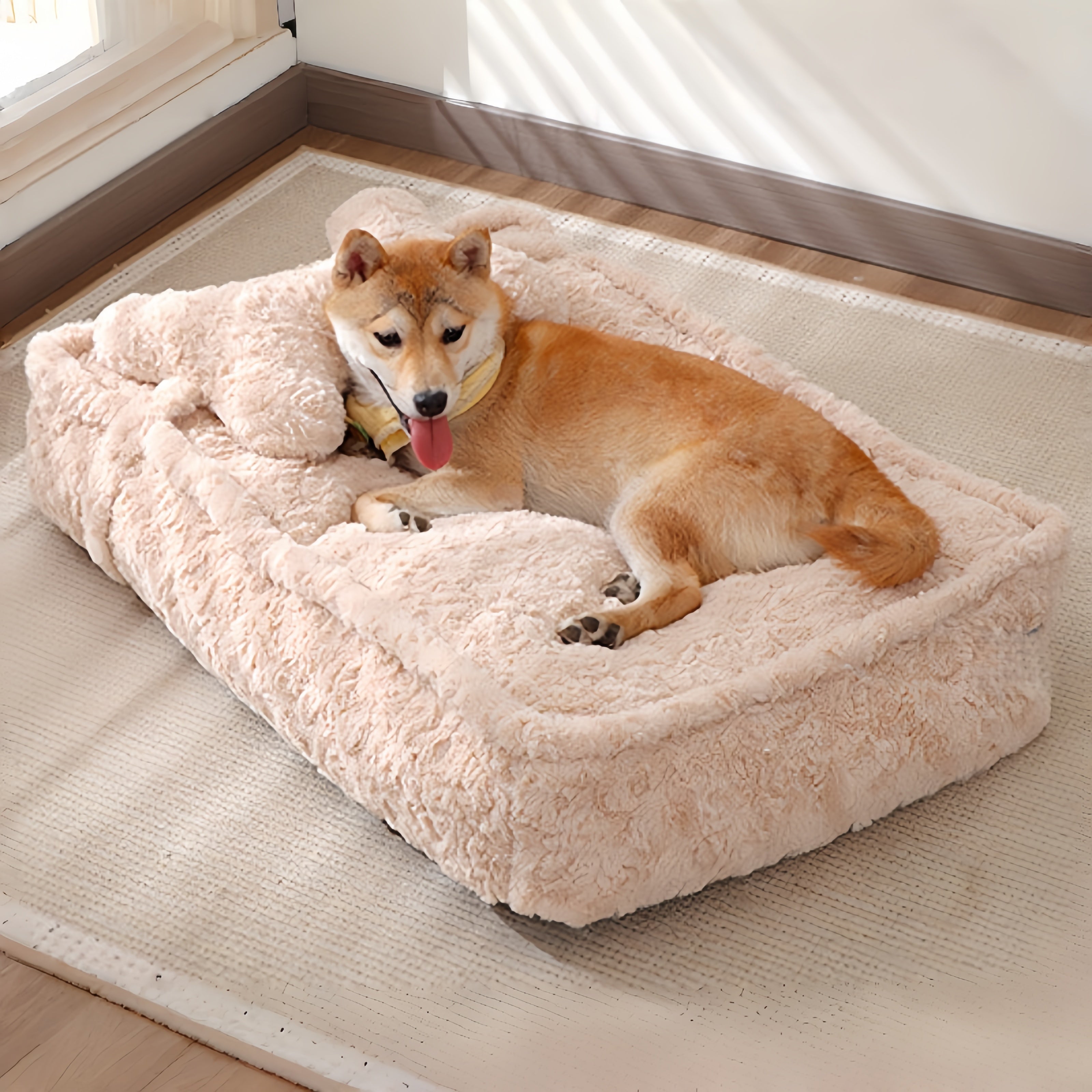 Faux Fur Square Pet Padding Bed with Pillow