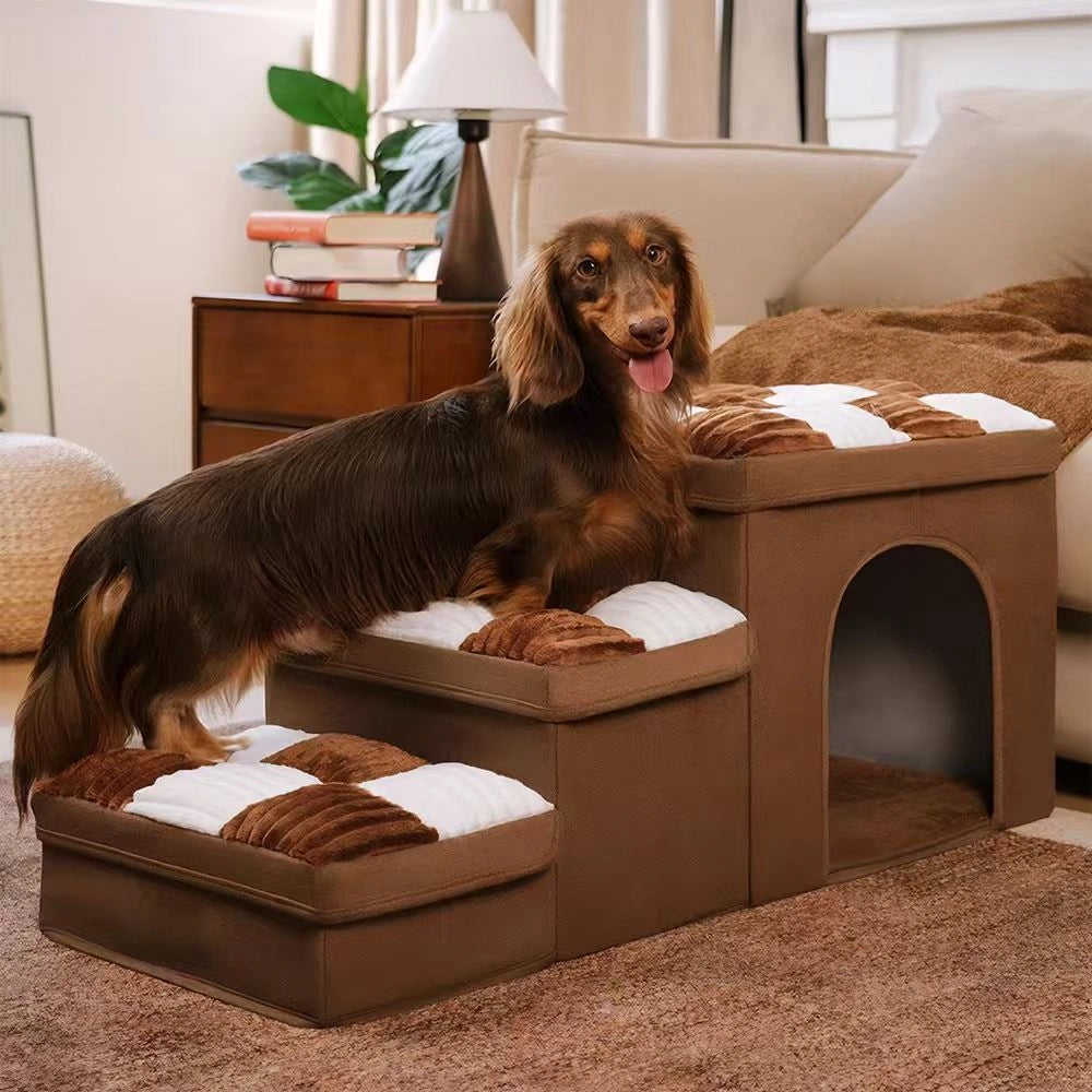 Multifunctional and Foldable Plaid Dog Stairs with Storage