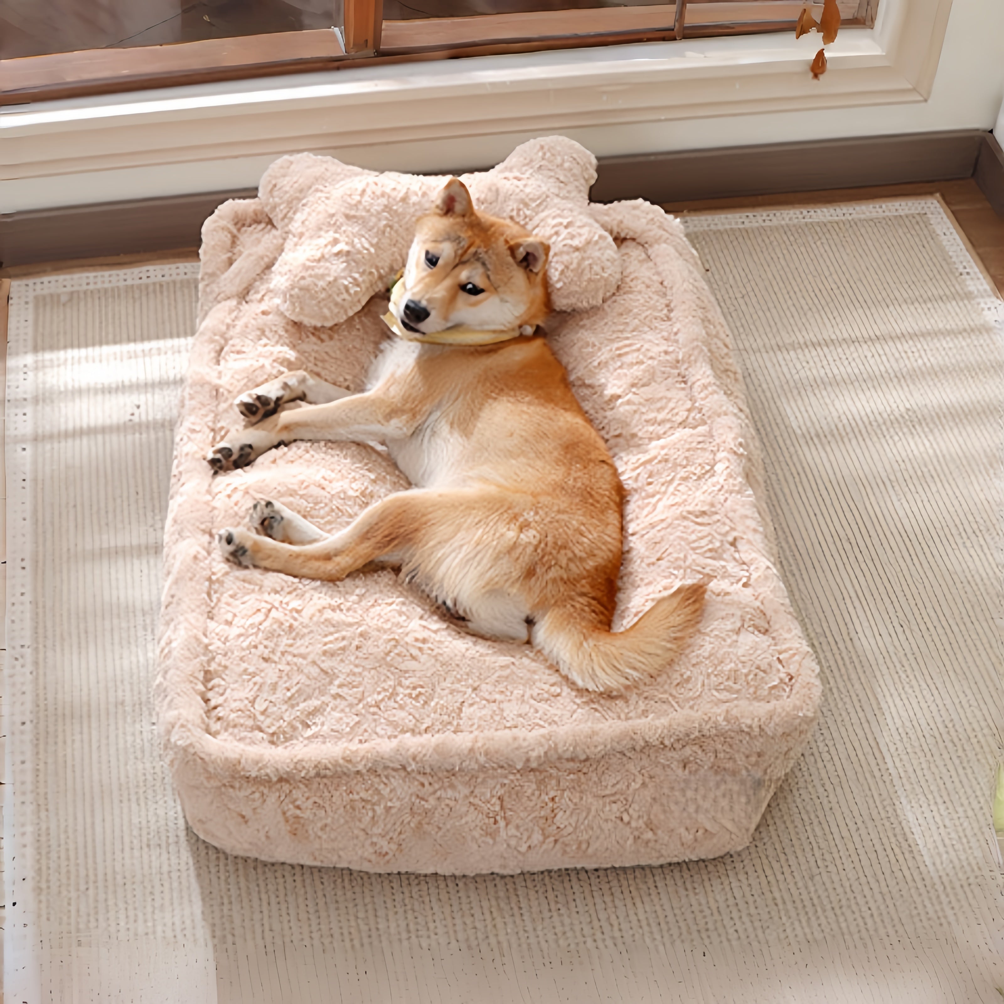 Faux Fur Square Pet Padding Bed with Pillow