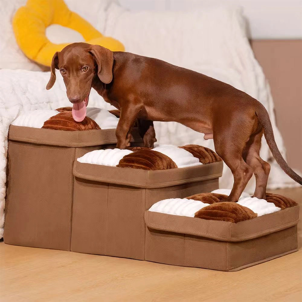 Multifunctional and Foldable Plaid Dog Stairs with Storage