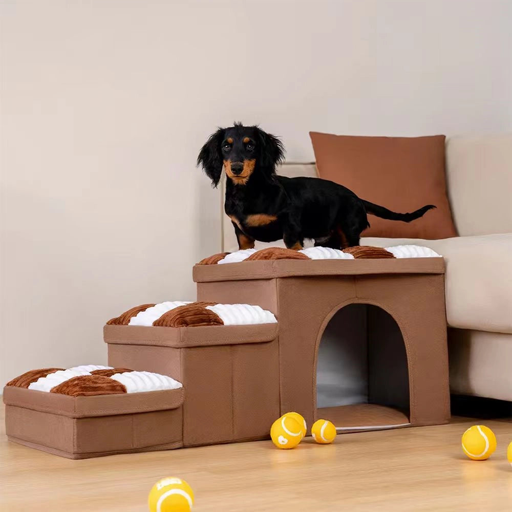 Multifunctional and Foldable Plaid Dog Stairs with Storage