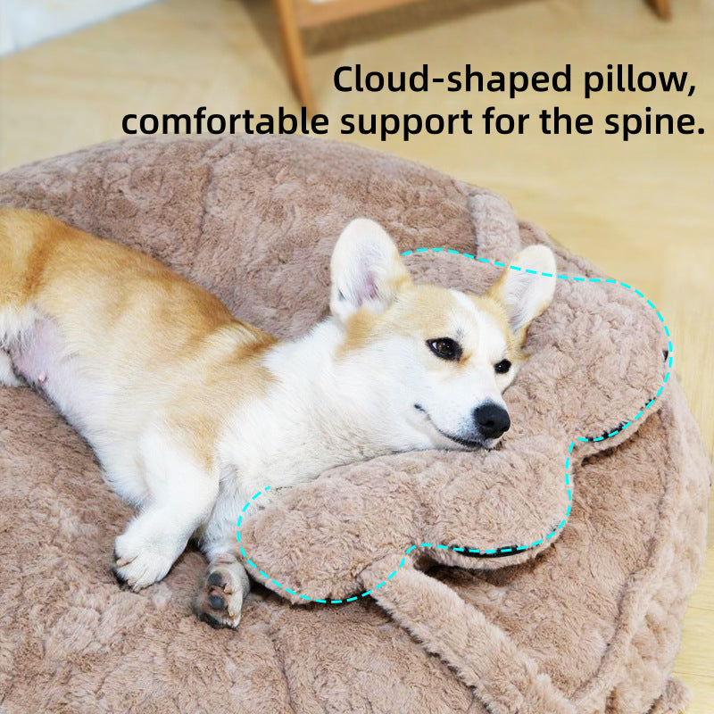 Faux Fur Round Pet Padding Bed with Pillow