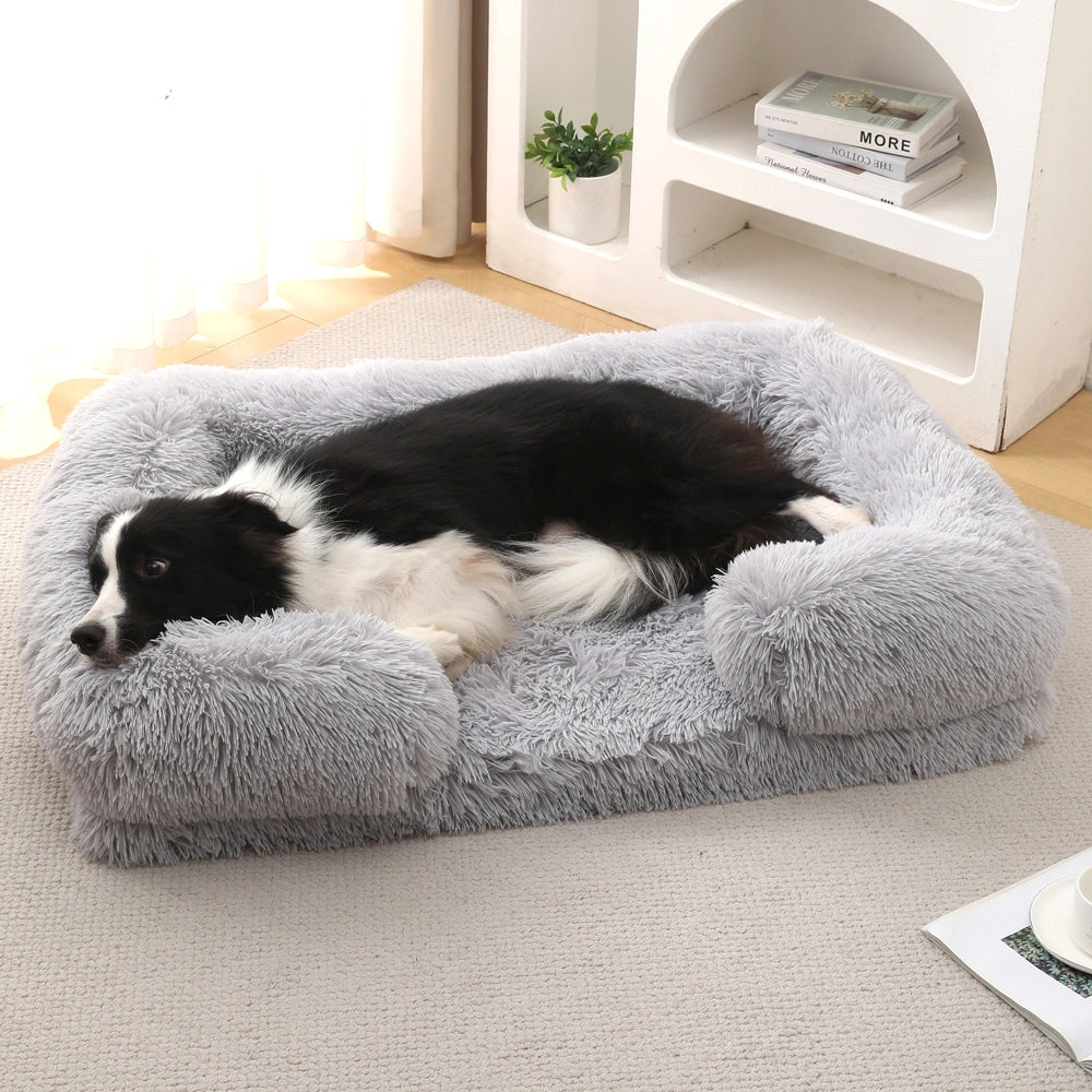 Long Plush Square Surround Support Pet Bloster Bed