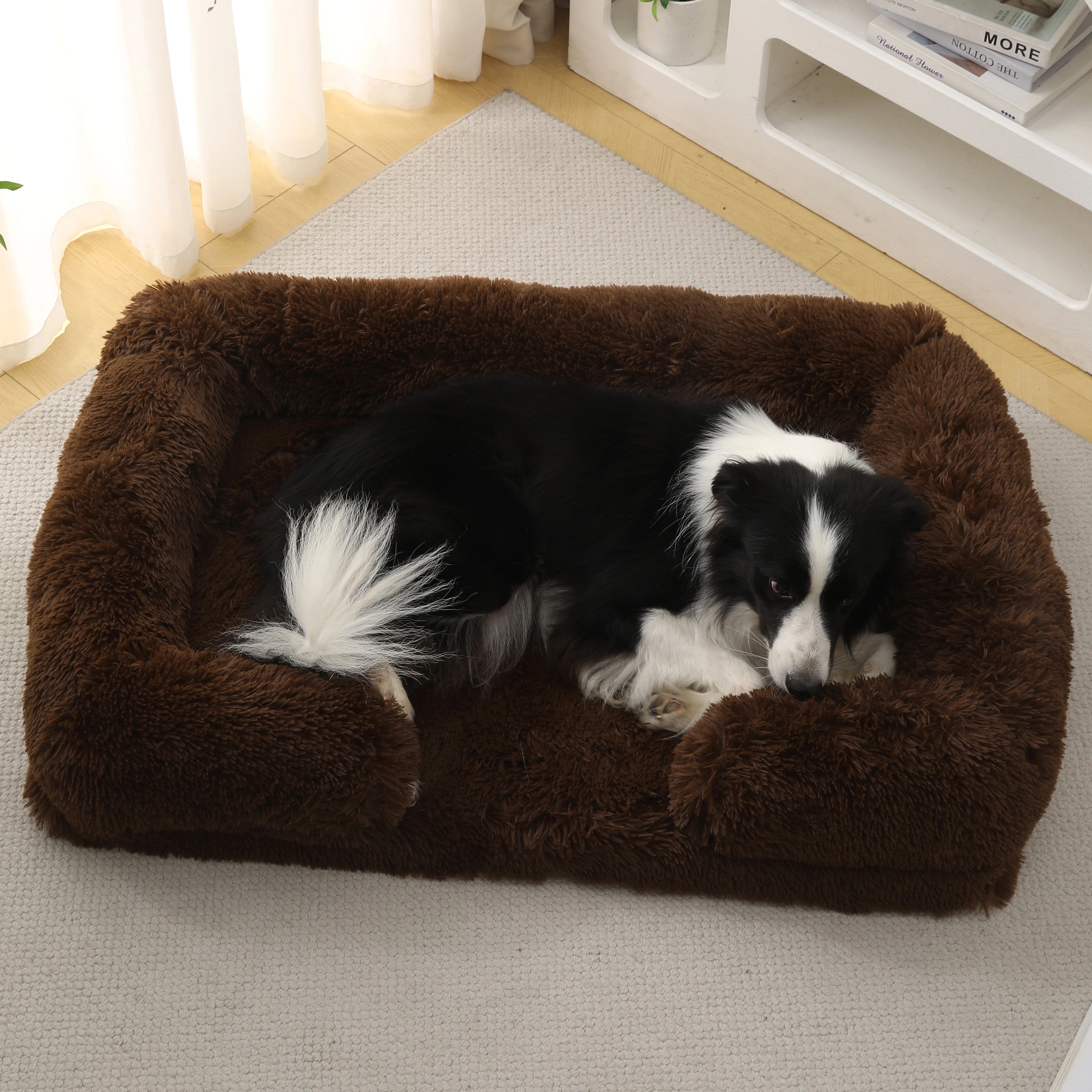 Long Plush Square Surround Support Pet Bloster Bed