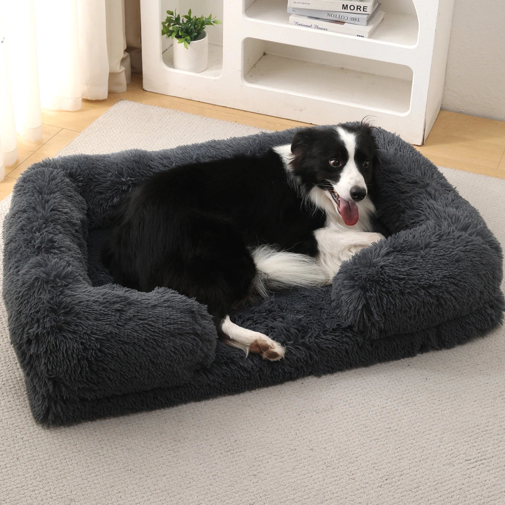 Long Plush Square Surround Support Pet Bloster Bed