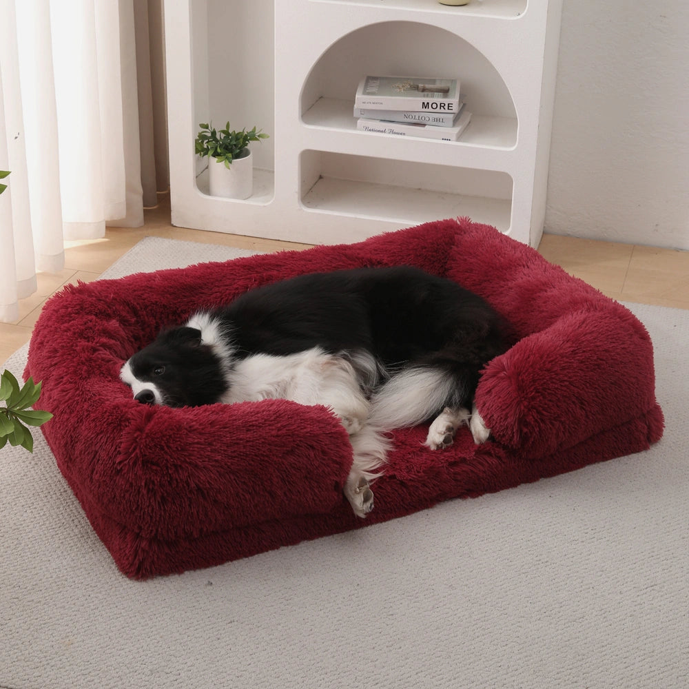 Long Plush Square Surround Support Pet Bloster Bed