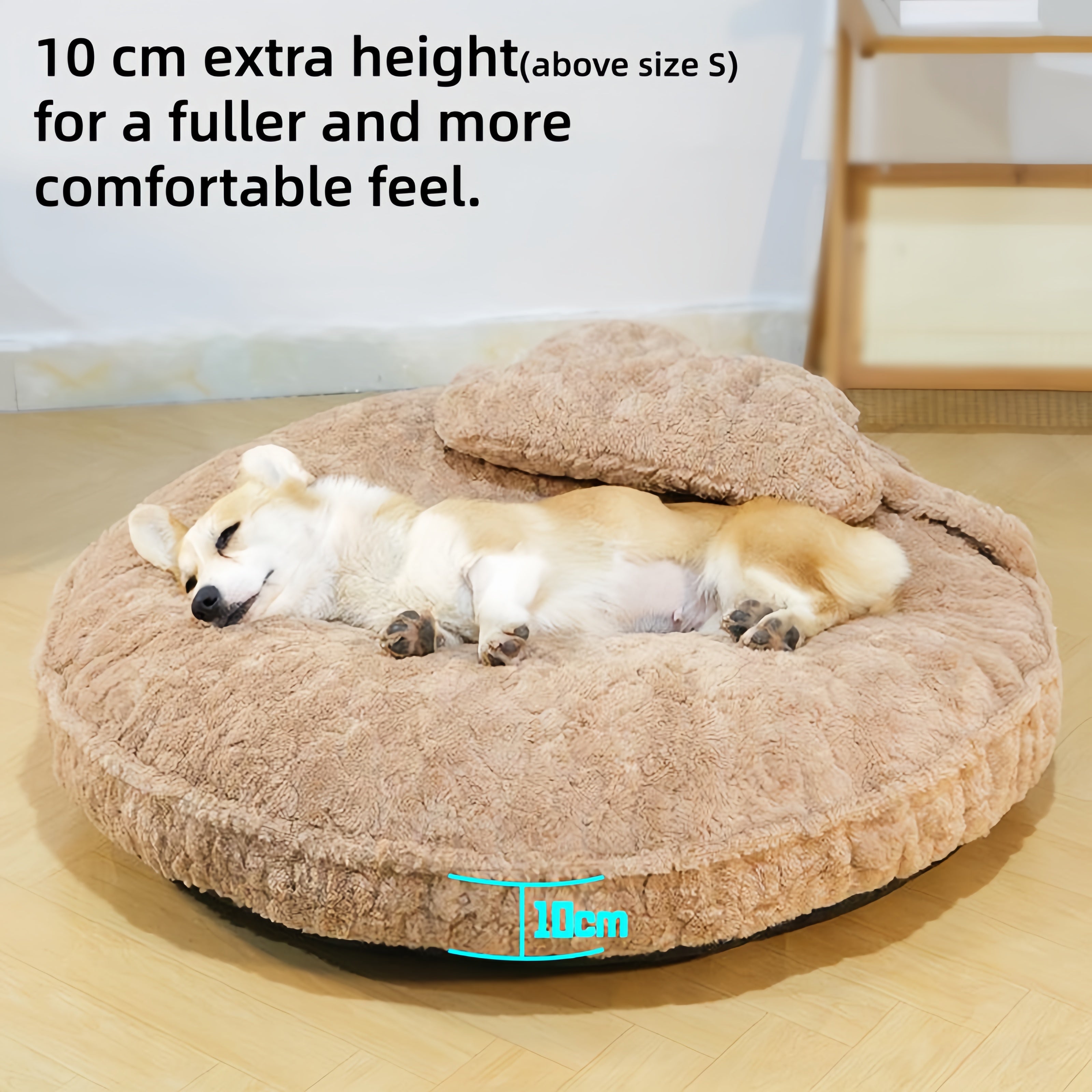 Faux Fur Round Pet Padding Bed with Pillow