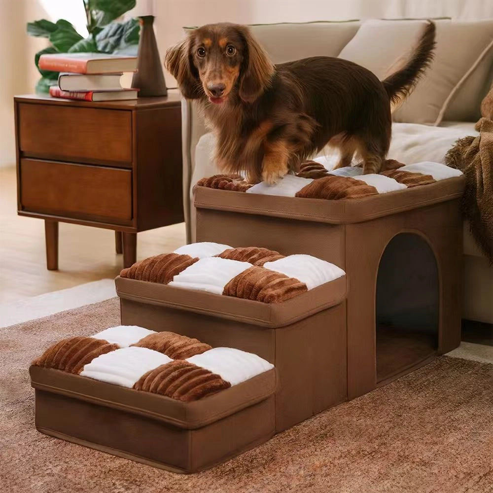 Multifunctional and Foldable Plaid Dog Stairs with Storage