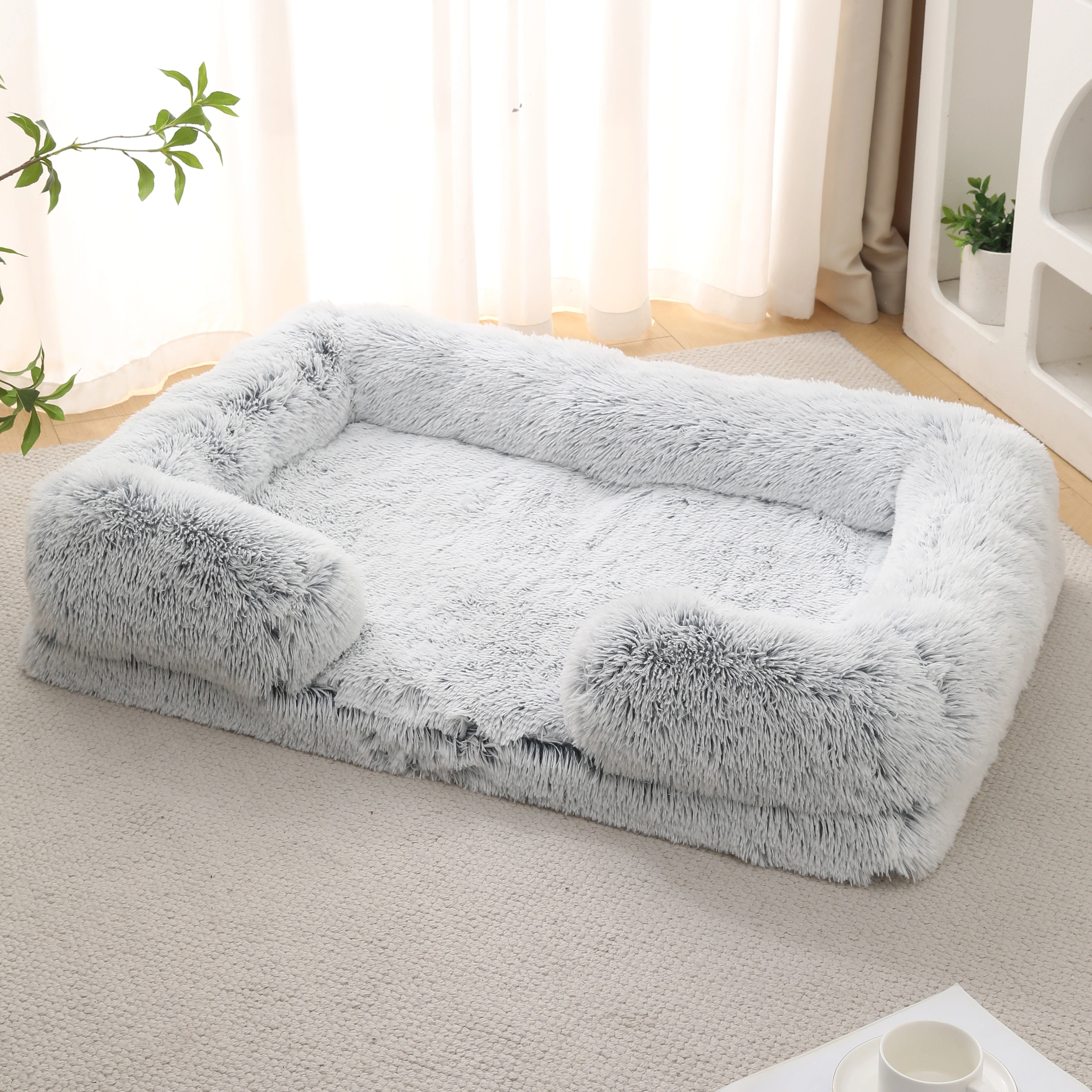 Long Plush Square Surround Support Pet Bloster Bed