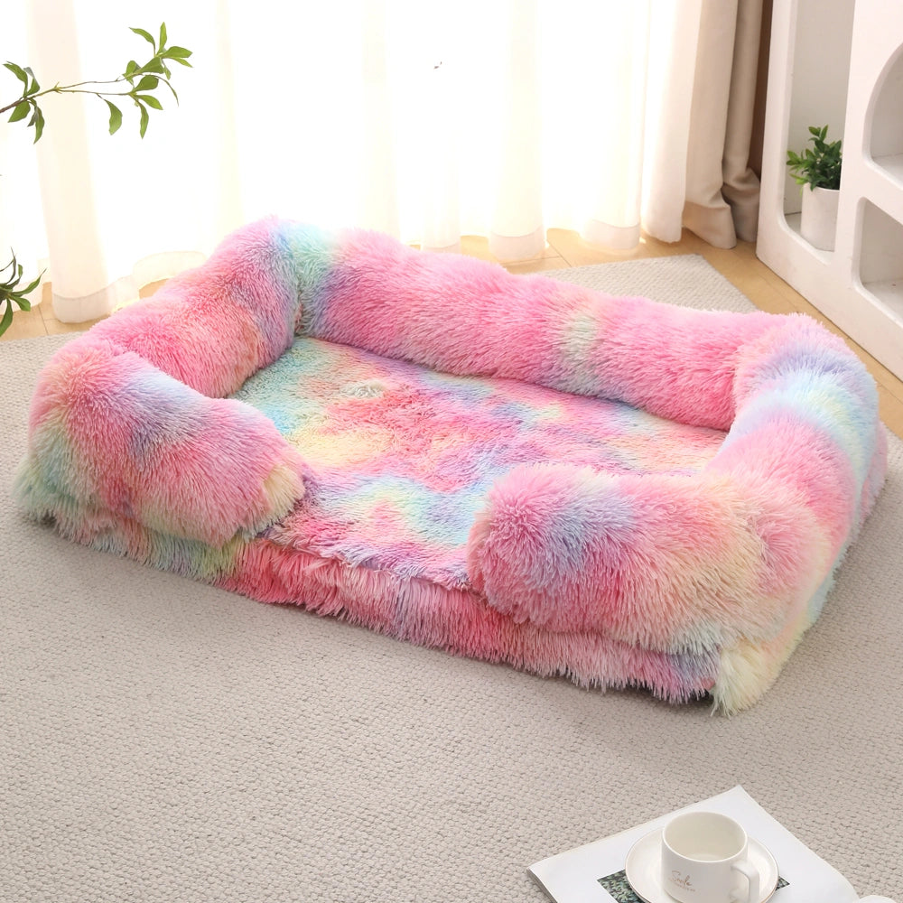 Long Plush Square Surround Support Pet Bloster Bed