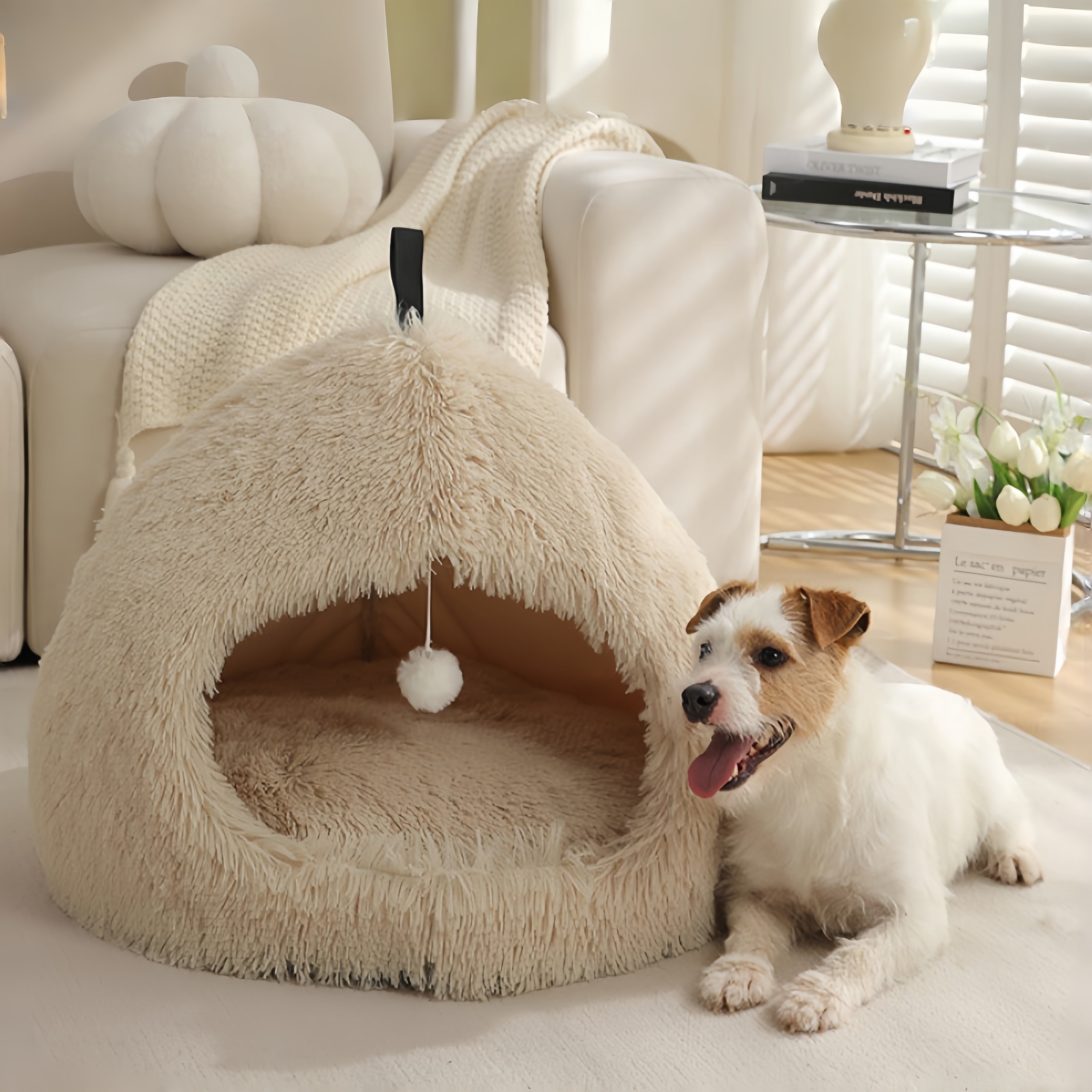 Long Plush Warm Hideaway Cat Cave Dog Bed