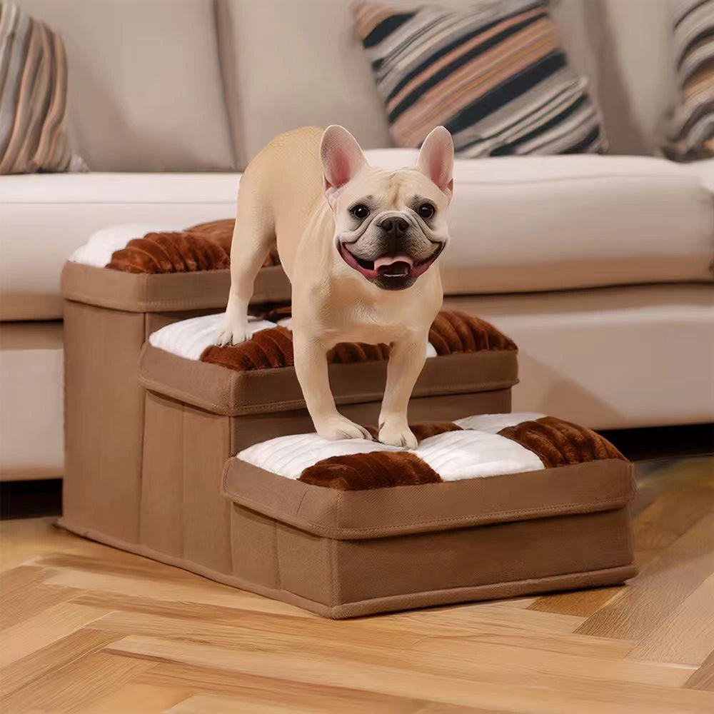 Multifunctional and Foldable Plaid Dog Stairs with Storage