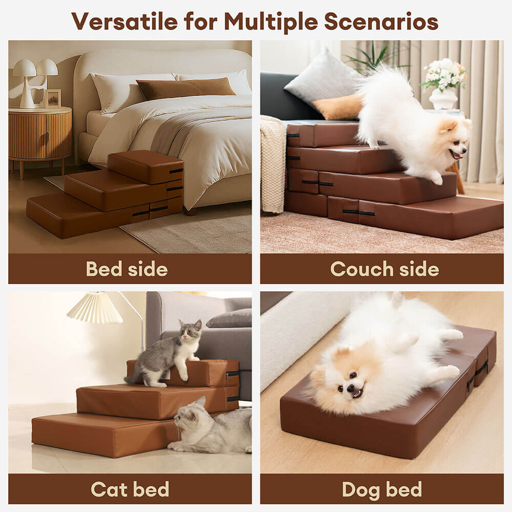 Waterproof PU Leather Multi-Tier Pet Stairs-Coffee