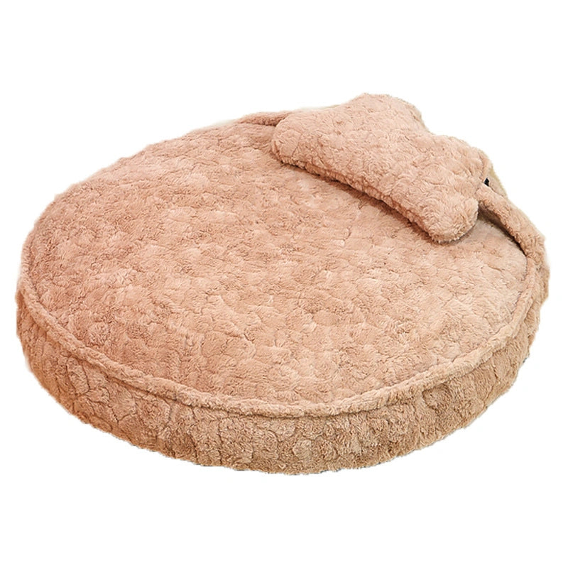 Faux Fur Round Pet Padding Bed with Pillow