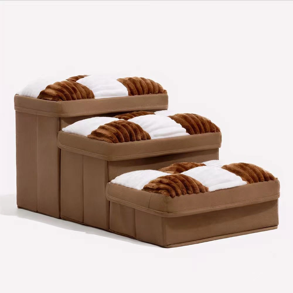 Multifunctional and Foldable Plaid Dog Stairs with Storage
