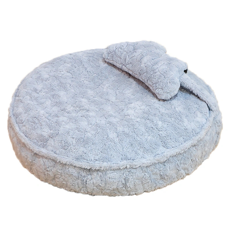 Faux Fur Round Pet Padding Bed with Pillow