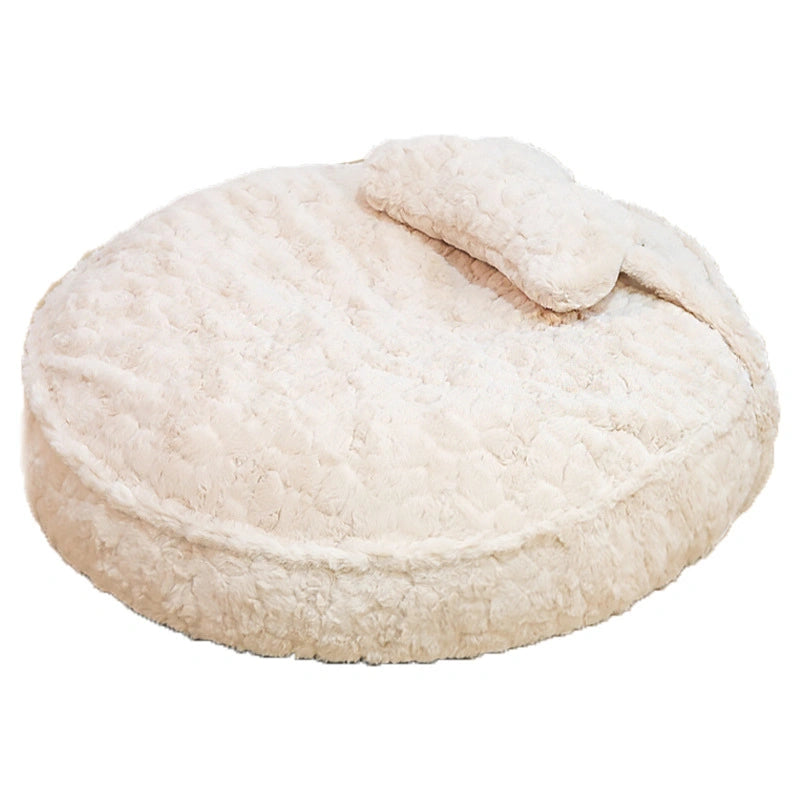 Faux Fur Round Pet Padding Bed with Pillow