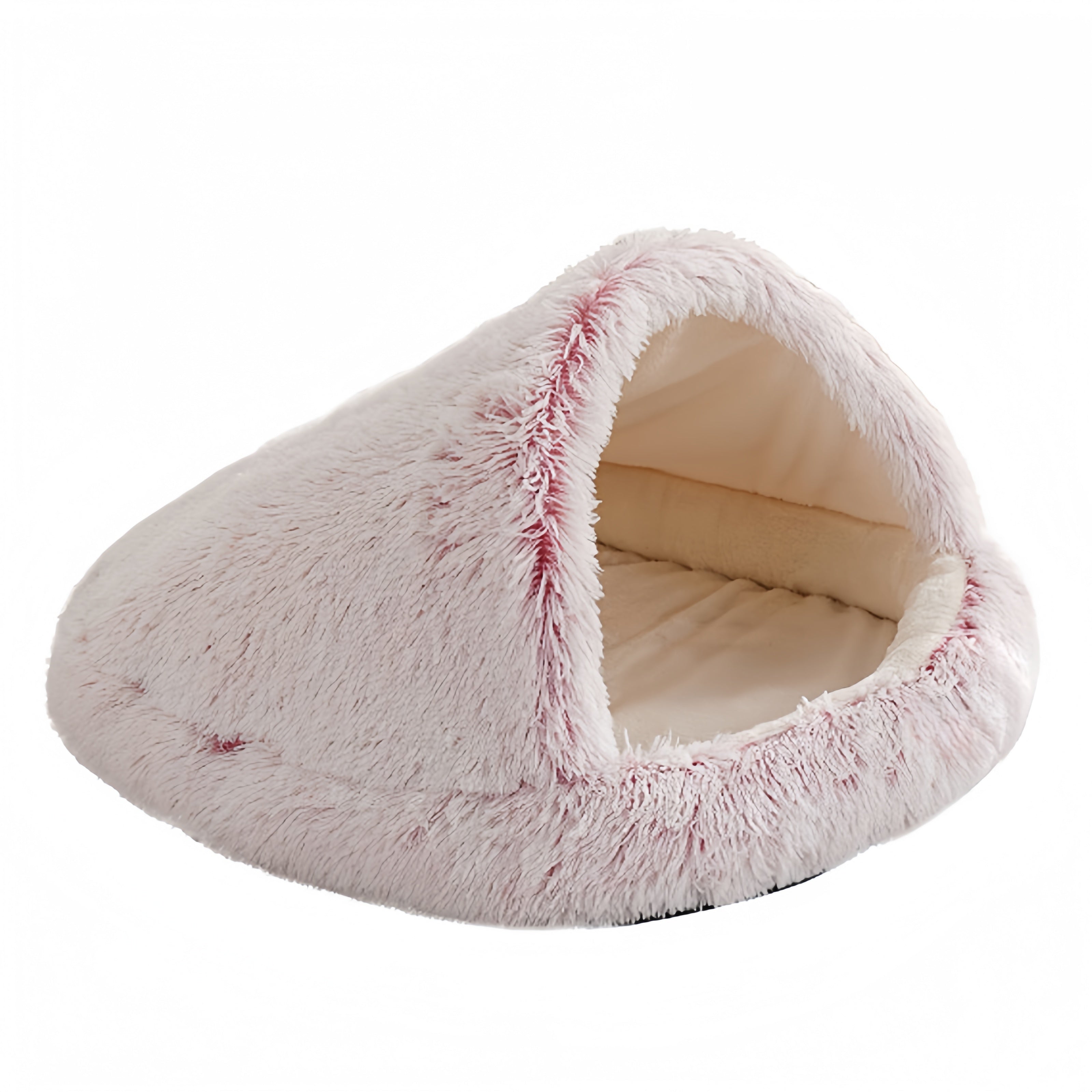 Furry Semi-Enclosed Hooded Dog Calming Bed-Pink