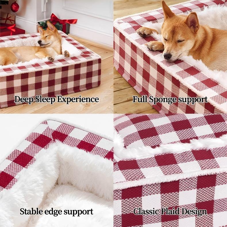 Christmas Cozy Dog Calming Bed-Red