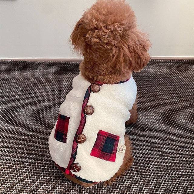 Christmas Plaid Dog Jacket with Scarf-White&Red