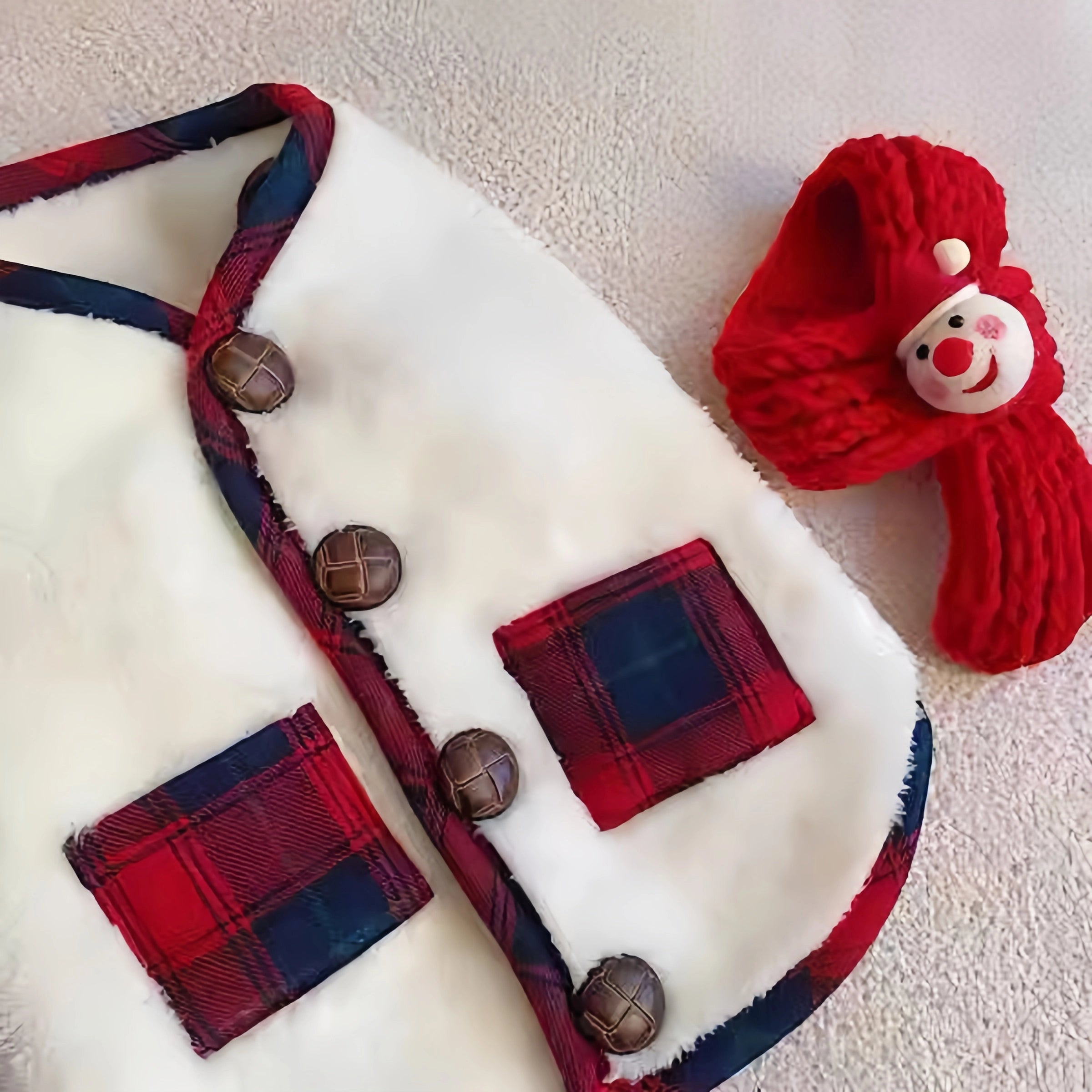 Christmas Plaid Dog Jacket with Scarf-White&Red