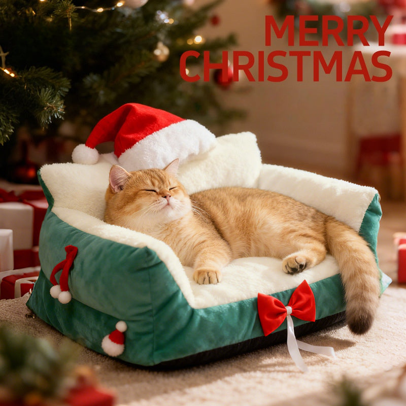 Christmas Cozy Pet Sofa Bed-Green