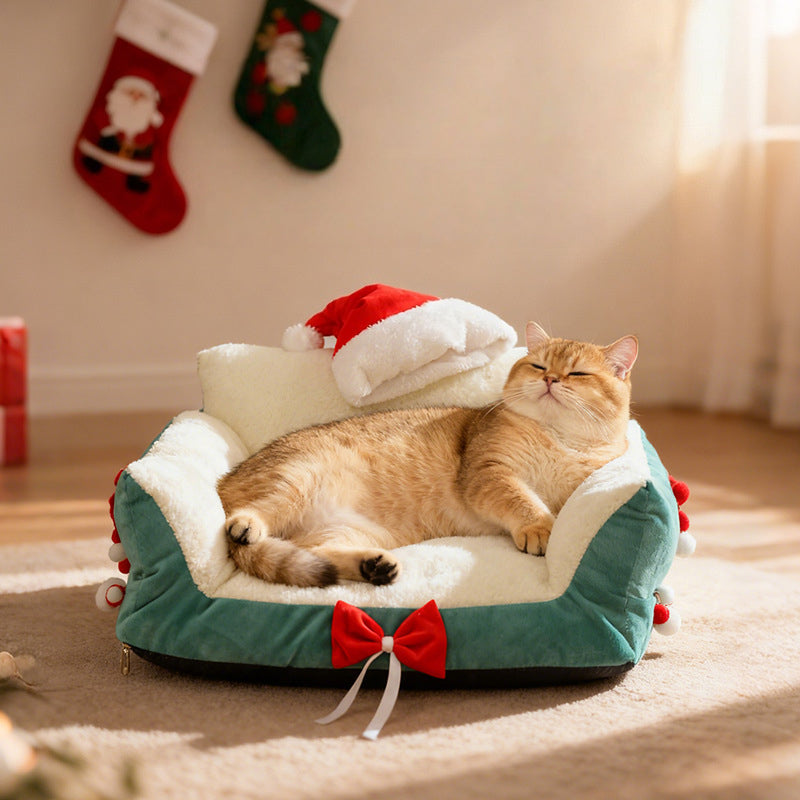 Christmas Cozy Pet Sofa Bed-Green