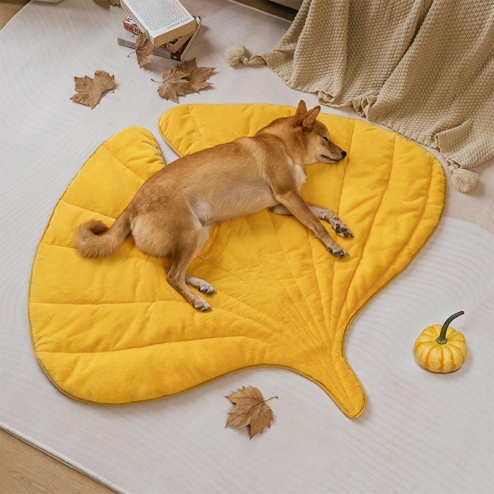 Plush Yellow Leaf Dog Blanket