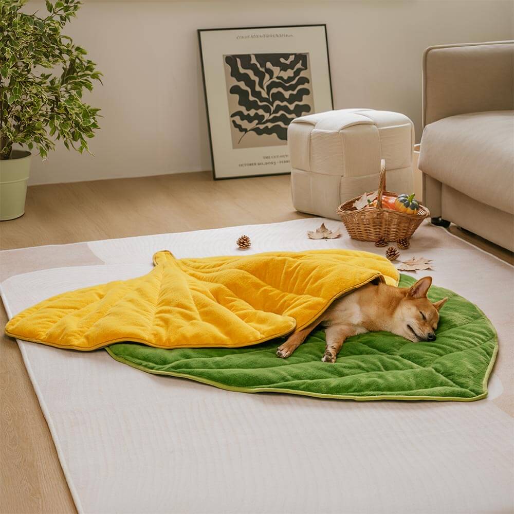 Plush Yellow Leaf Dog Blanket