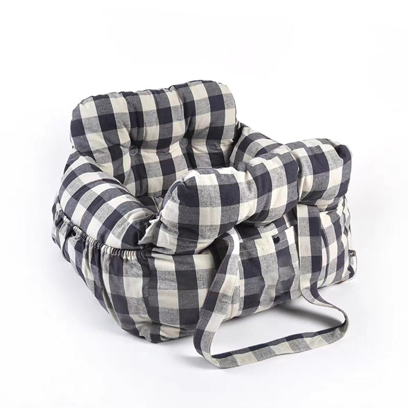 Plaid Portable Dog Car Seat Bed