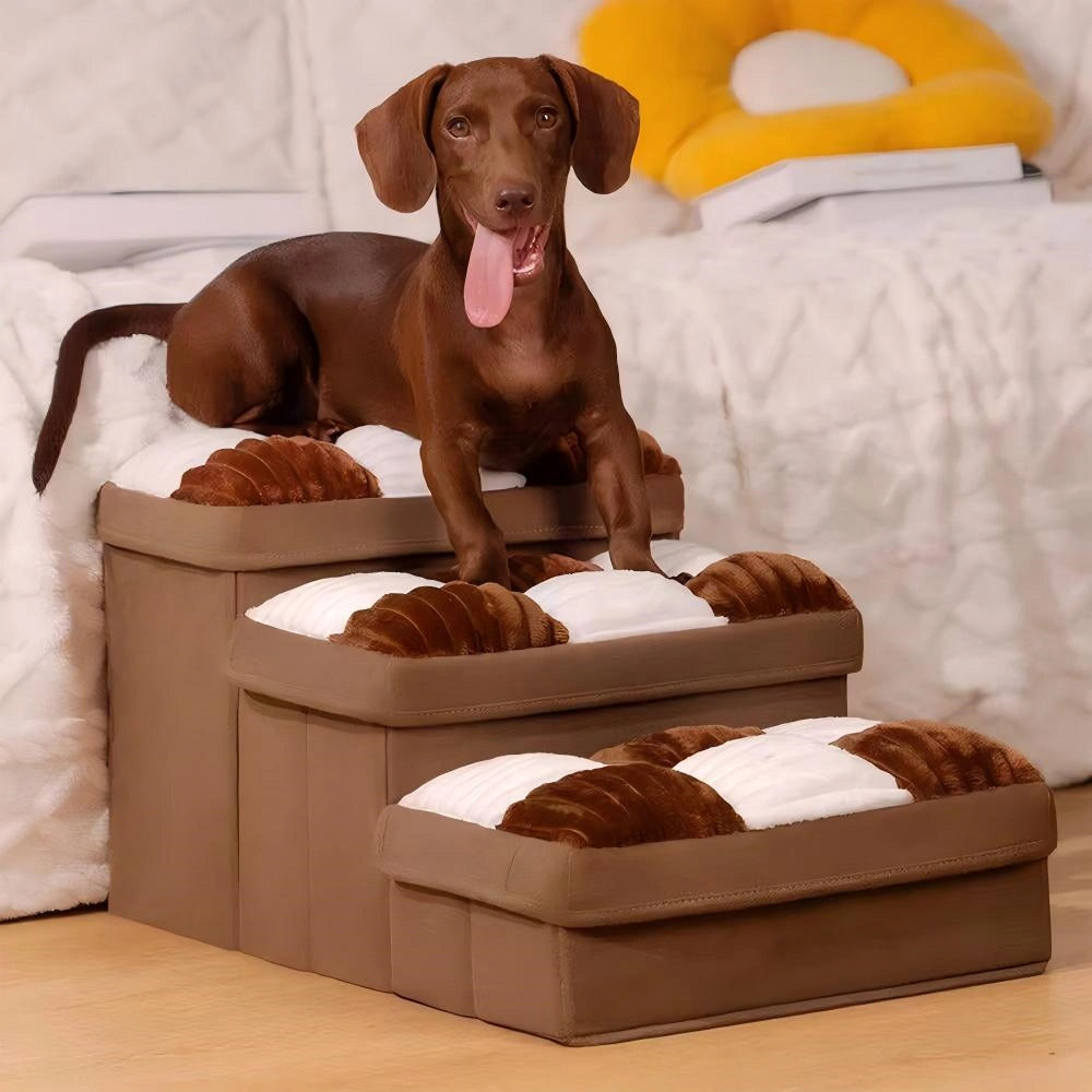 Multifunctional and Foldable Plaid Dog Stairs with Storage