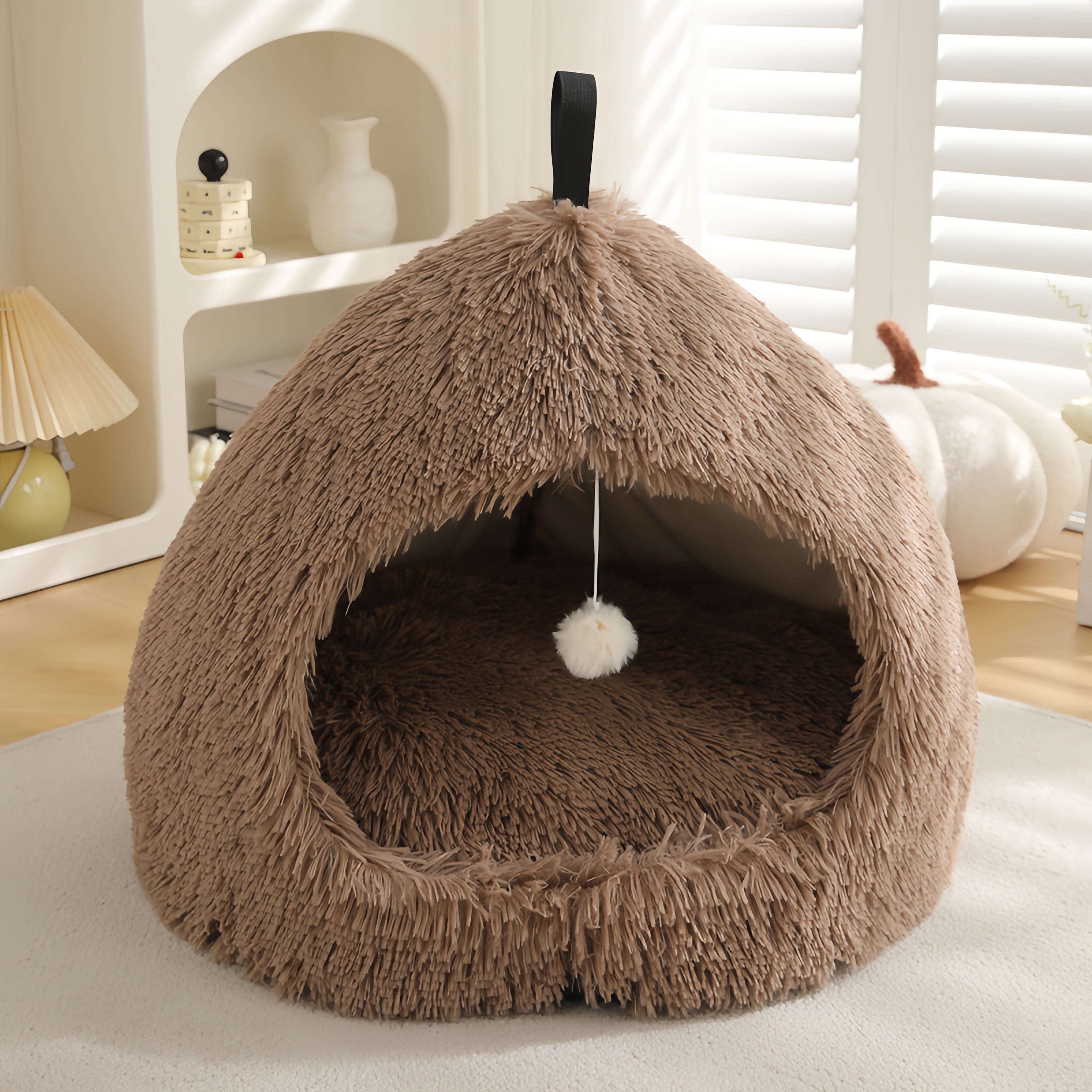 Long Plush Warm Hideaway Cat Cave Dog Bed