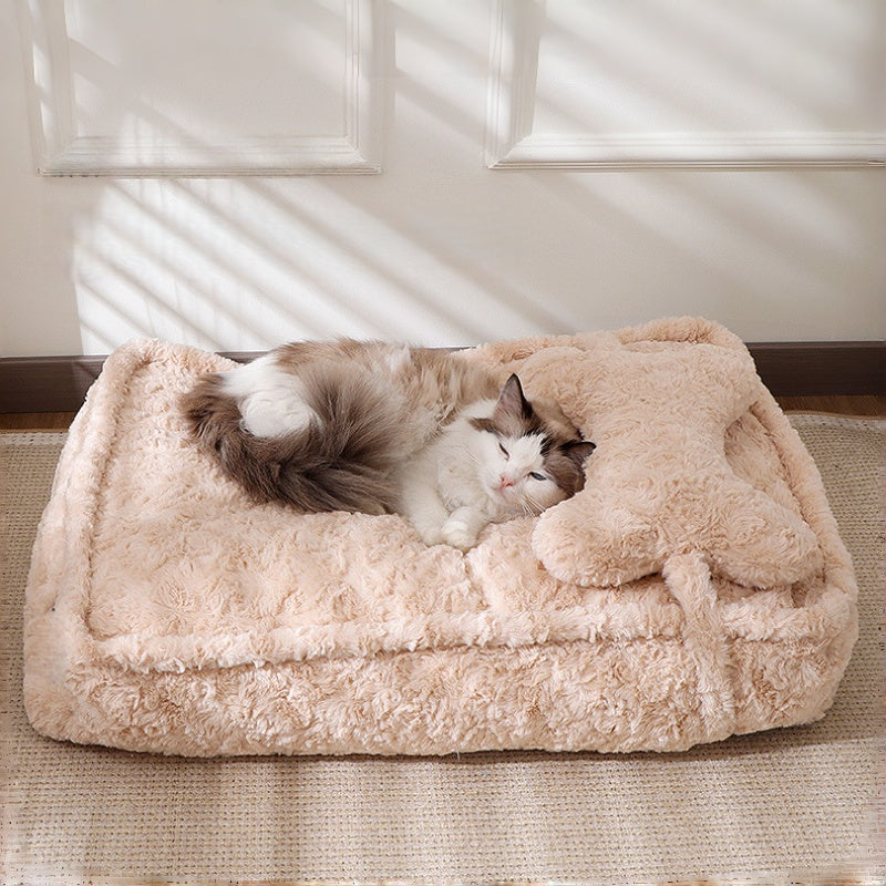 Faux Fur Square Pet Padding Bed with  Pillow