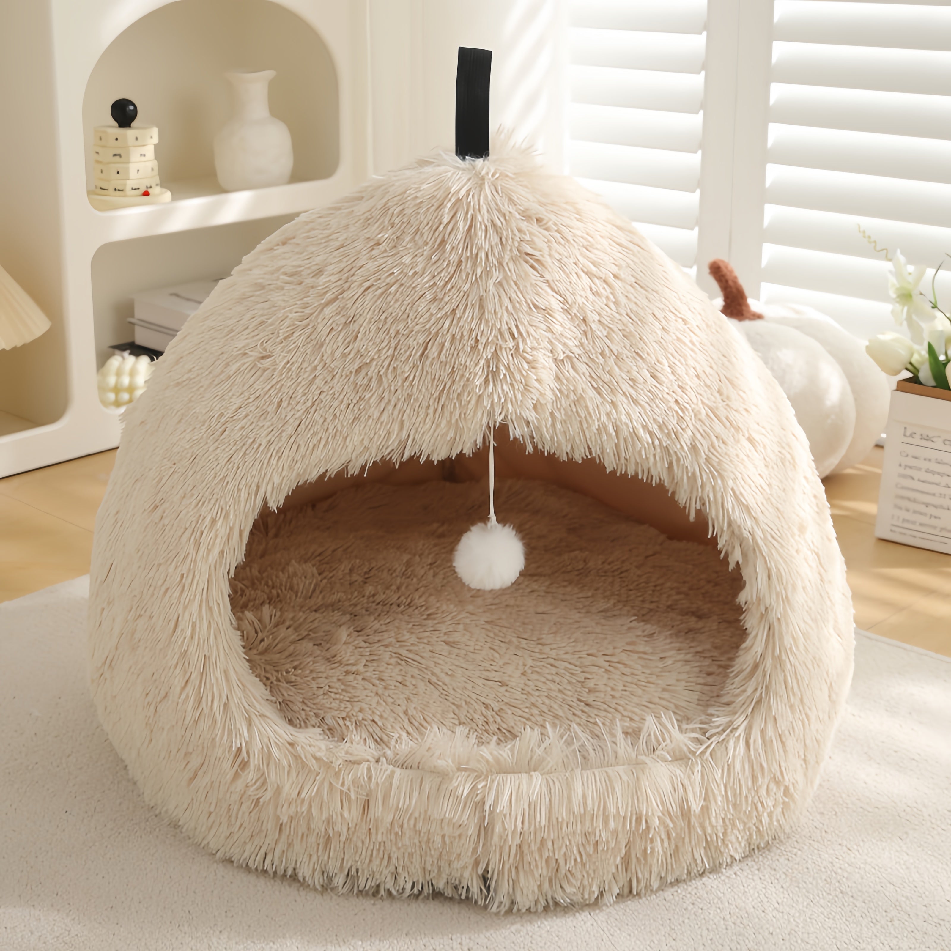 Long Plush Warm Hideaway Cat Cave Dog Bed