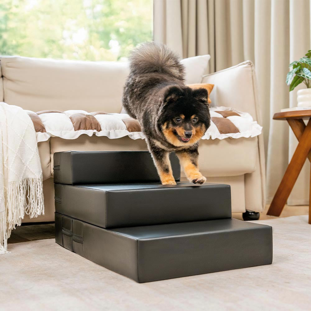 Waterproof PU Leather Multi-Tier Pet Stairs-Black